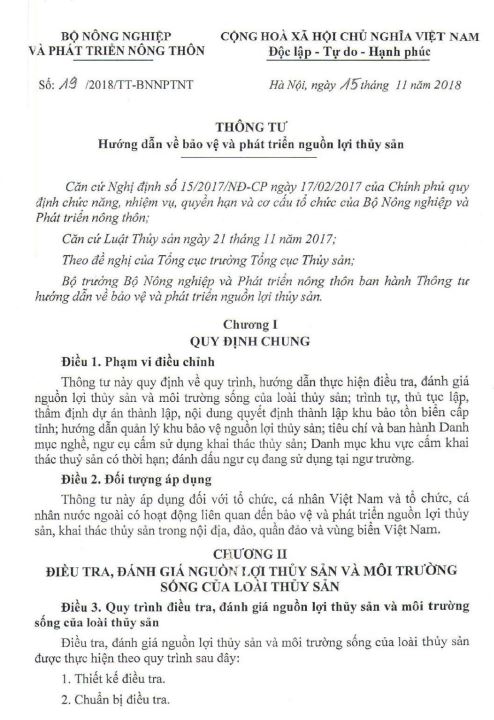 Thông tư 19/2018/TT-BNNPTNT