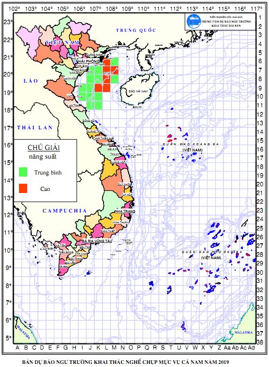 BẢN TIN Dự báo ngư trường khai thác nghề chụp mực (Hạn mùa, vụ nam 2019) (01-04-2019)