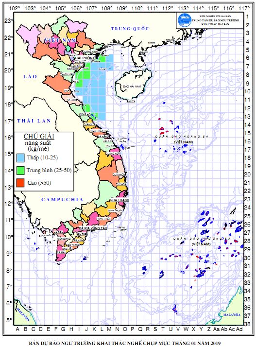 BẢN TIN Dự báo ngư trường khai thác nghề chụp mực (Hạn tháng, tháng 01/2019) (02-01-2019)