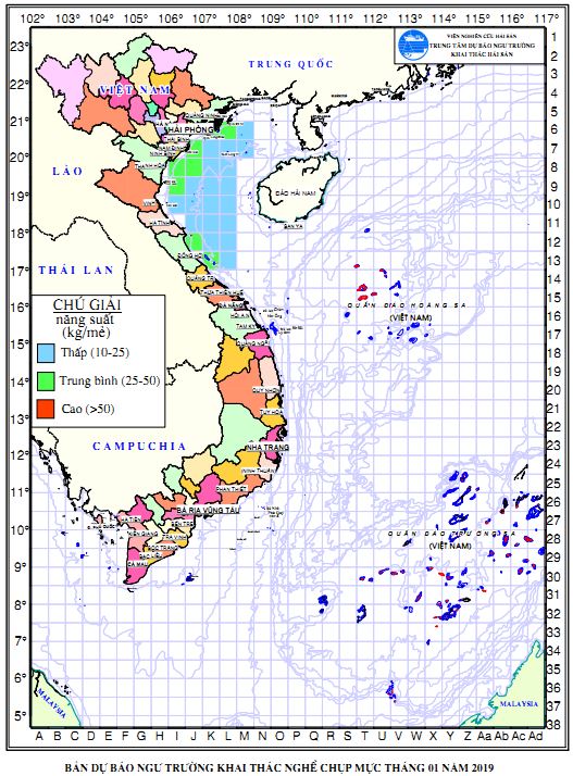 BẢN TIN Dự báo ngư trường khai thác nghề chụp mực (Hạn tháng, tháng 01/2019) (02-01-2019)