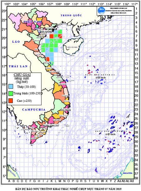 BẢN TIN Dự báo ngư trường khai thác nghề chụp mực (Hạn tháng, tháng 07/2019)