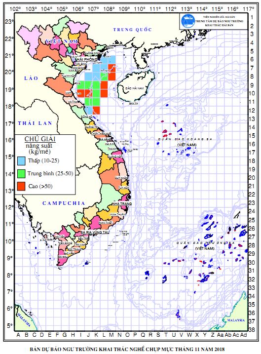 Dự báo ngư trường khai thác nghề chụp mực (Hạn tháng, tháng 11/2018) (01-11-2018)