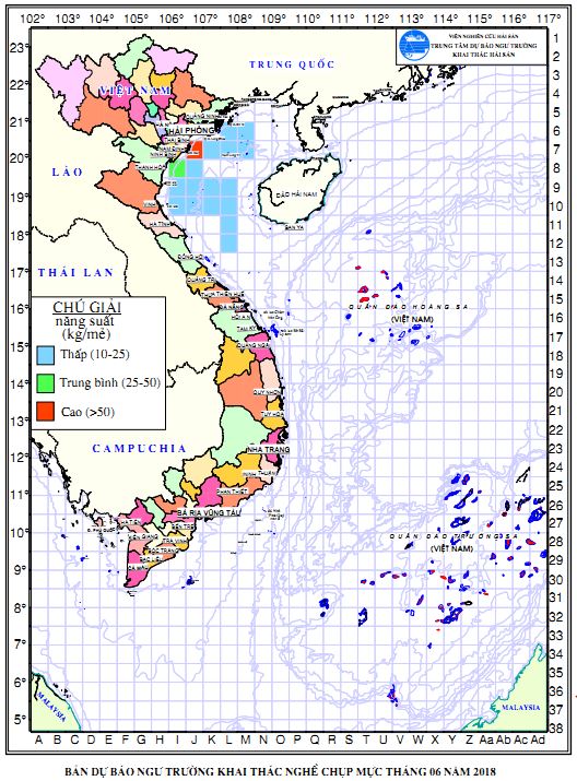 BẢN TIN Dự báo ngư trường khai thác nghề chụp mực (Hạn tháng, tháng 06/2018)