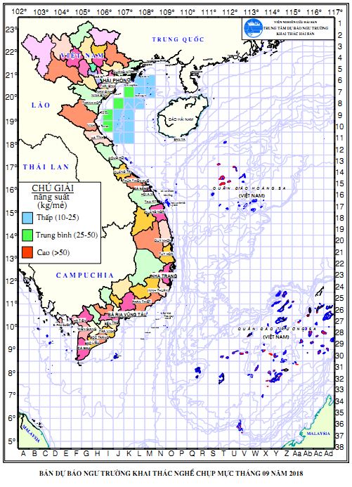 Dự báo ngư trường khai thác nghề chụp mực (Hạn tháng, tháng 09/2018) (01-09-2018)