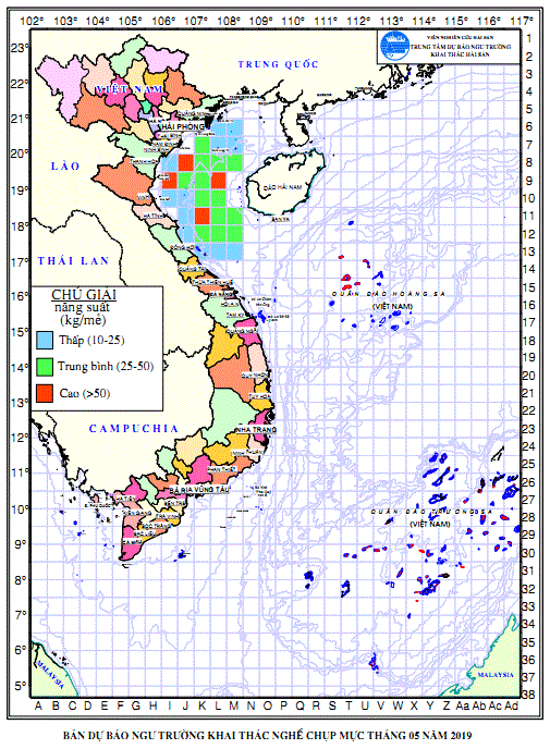 BẢN TIN Dự báo ngư trường khai thác nghề chụp mực (Hạn tháng, tháng 05/2019) (02-05-2019)