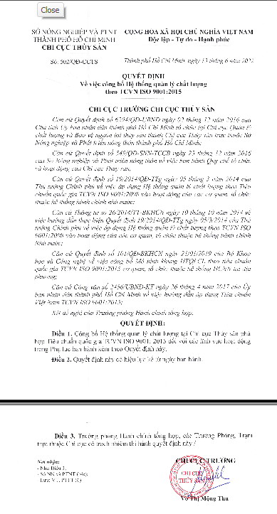 Quyết định công bố Hệ thống Quản lý chất lượng theo TCVN ISO 9001:2015 năm 2022