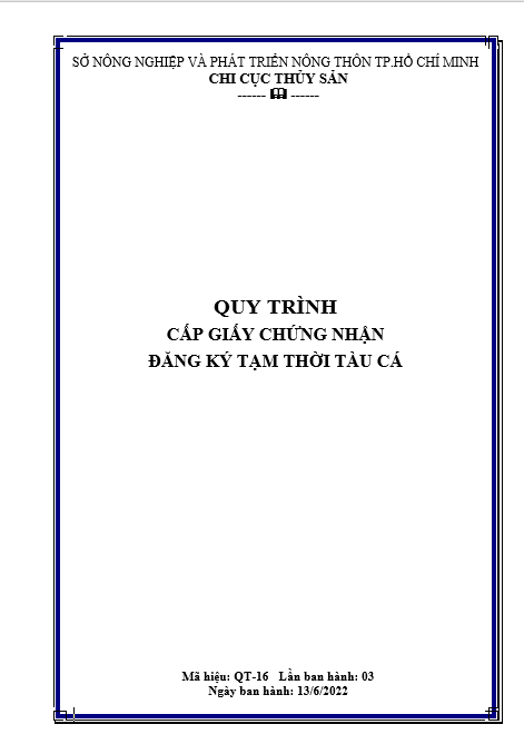 QT 16 - Cấp giấy chứng nhận đăng ký tạm thời tàu cá