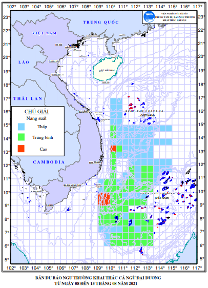 BẢN TIN Dự báo ngư trường khai thác cá ngừ đại dương (Hạn 07 ngày, từ 08/08/2021 đến 15/08/2021) (08-08-2021)