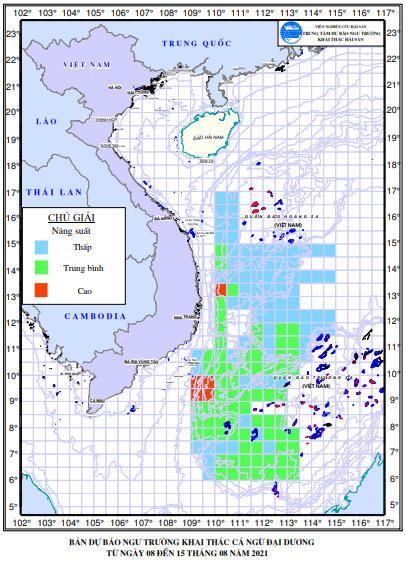 BẢN TIN Dự báo ngư trường khai thác cá ngừ đại dương (Hạn 07 ngày, từ 08/08/2021 đến 15/08/2021) (08-08-2021)