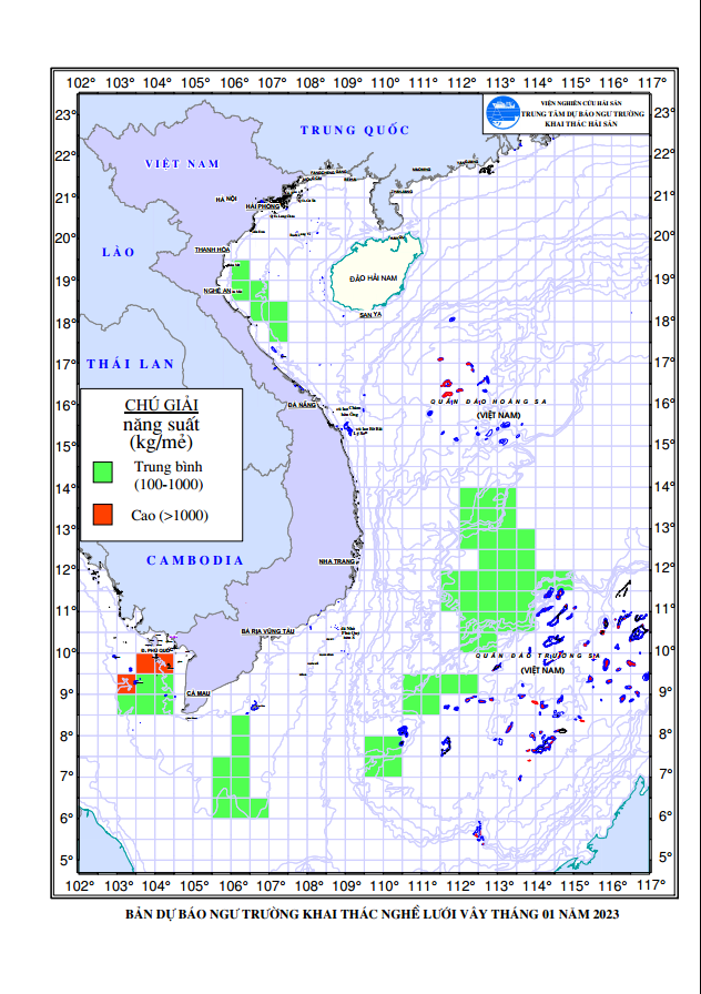 BẢN TIN Dự báo ngư trường khai thác nghề vây (Hạn tháng, tháng 01/2023) (03-01-2023)
