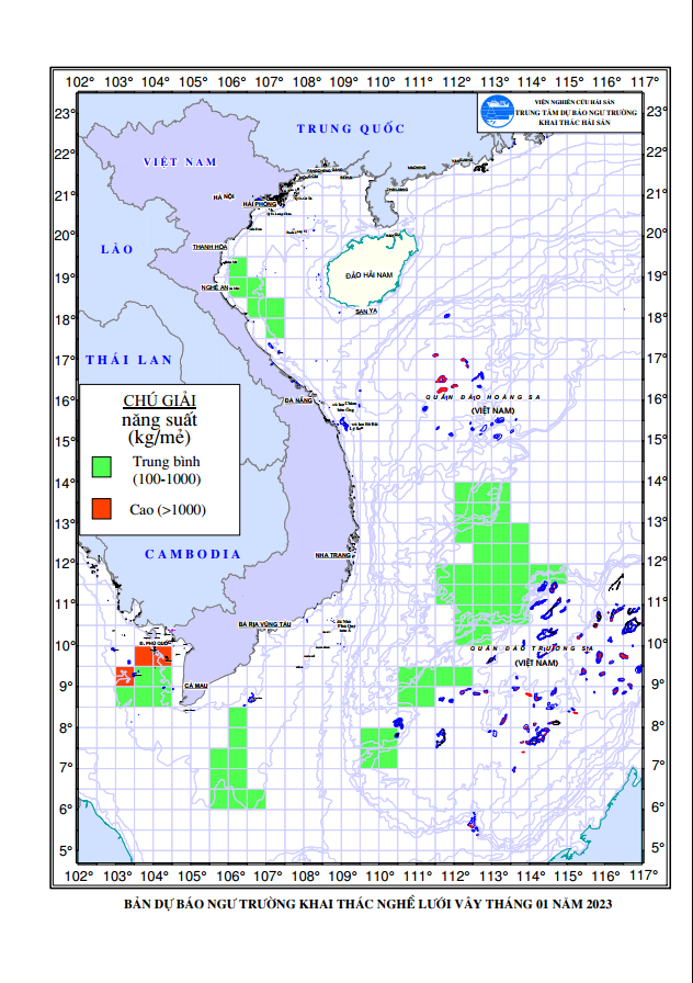 BẢN TIN Dự báo ngư trường khai thác nghề vây  (Hạn tháng, tháng 01/2023) (03-01-2023)