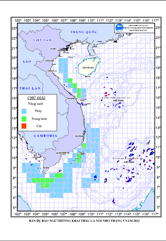 BẢN TIN  Dự báo ngư trường khai thác cá nổi nhỏ (Hạn tháng, tháng 5/2022) (04-05-2022)