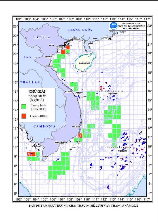 BẢN TIN  Dự báo ngư trường khai thác nghề vây (Hạn tháng, tháng 05/2022) (04-05-2022)
