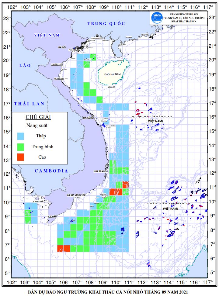 BẢN TIN Dự báo ngư trường khai thác cá nổi nhỏ (Hạn tháng, tháng 09/2021) (01-09-2021)