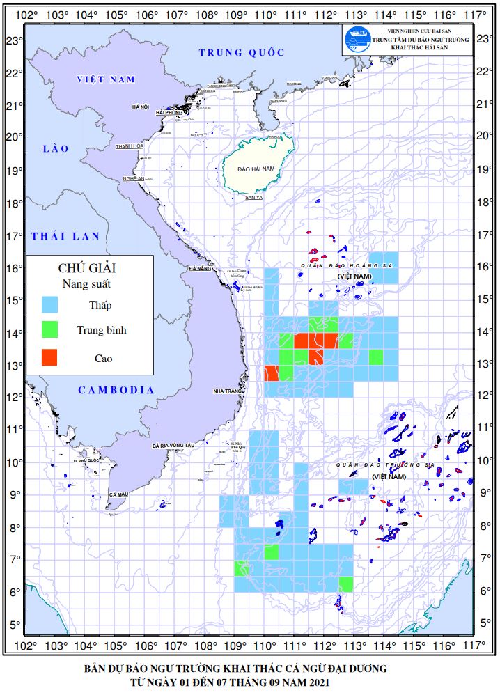 BẢN TIN Dự báo ngư trường khai thác cá ngừ đại dương Hạn 07 ngày, từ 01/09/2021 đến 7/09/2021) (01-09-2021)
