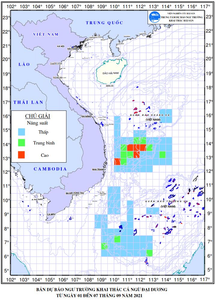 BẢN TIN Dự báo ngư trường khai thác cá ngừ đại dương Hạn 07 ngày, từ 01/09/2021 đến 7/09/2021) (01-09-2021)