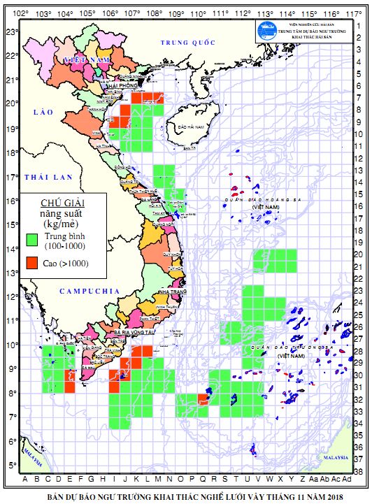 Dự báo ngư trường khai thác nghề vây (Hạn tháng, tháng 11/2018) (01-11-2018)
