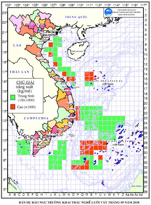 Dự báo ngư trường khai thác nghề vây (Hạn tháng, tháng 09/2018) (01-09-2018)