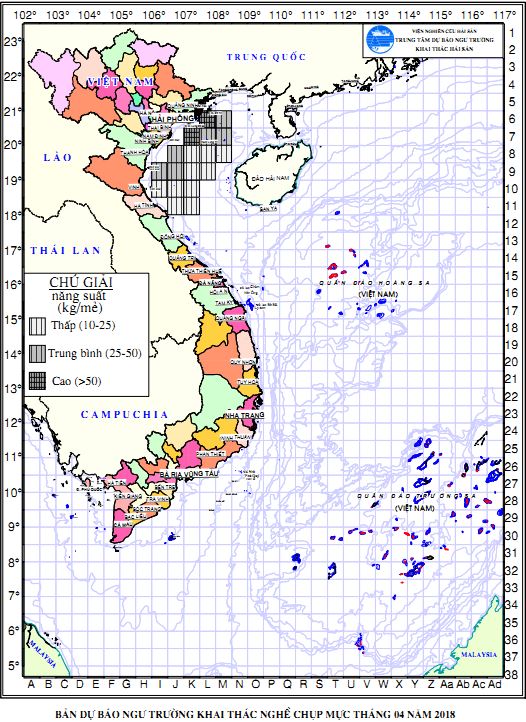 BẢN TIN Dự báo ngư trường khai thác nghề chụp mực (Hạn tháng, tháng 04/2018)