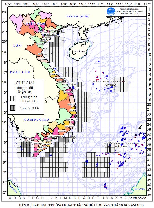 BẢN TIN Dự báo ngư trường khai thác nghề vây  (Hạn tháng, tháng 04/2018)