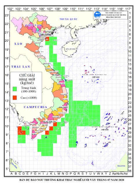 Dự báo ngư trường khai thác nghề vây (Hạn tháng, tháng 7/2020) (01-07-2020)