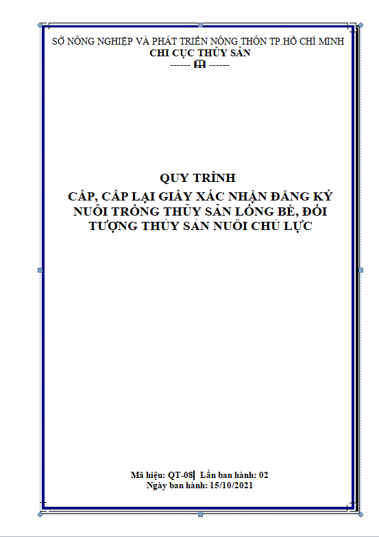 QT 08 - Cấp, cấp lại giấy xác nhận đăng ký nuôi trồng thủy sản lồng bè, đối tượng thủy sản nuôi chủ lực