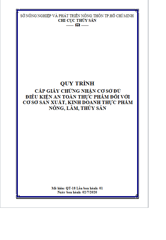 QT 18 - Cấp Giấy chứng nhận cơ sở đủ điều kiện an toàn thực phẩm đối với cơ sở sản xuất, kinh doanh thực phẩm nông, lâm, thủy sản