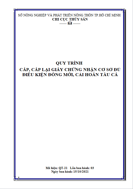 QT 21 - Cấp, cấp lại giấy chứng nhận cơ sở đủ điều kiện đóng mới, cải hoán tàu cá