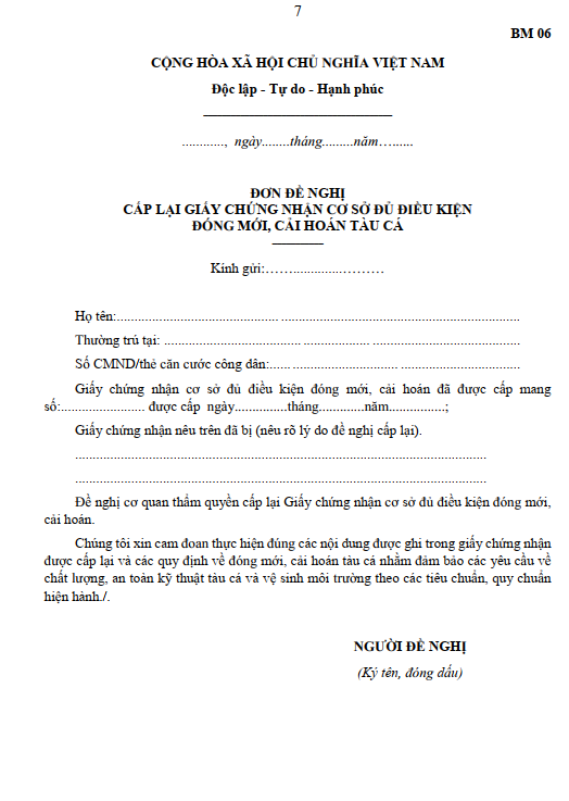 Cấp văn bản chấp thuận đóng mới, cải hoán, thuê, mua tàu cá trên biển