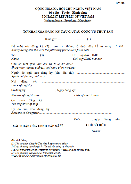 Xóa đăng ký tàu cá
