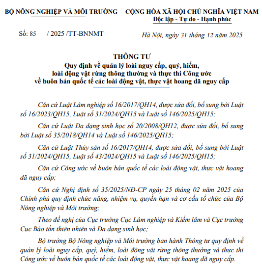 Thông tư 85/2025/TT-BNNMT 