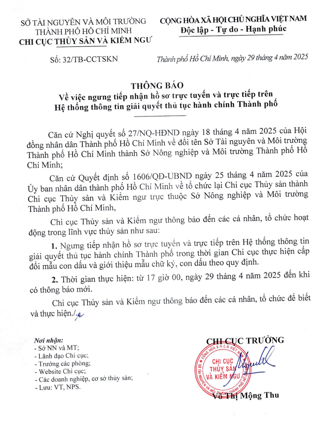 THÔNG BÁO 32/TB-CCTSKN
