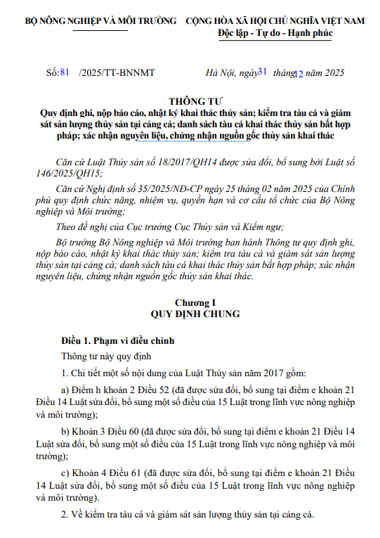 THÔNG TƯ 81/2025/TT-BNNMT