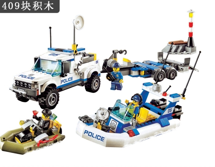 Lắp ráp Lego uban Xe chở cano cảnh sát tuần tra 409 miếng ghép - Bela 10421