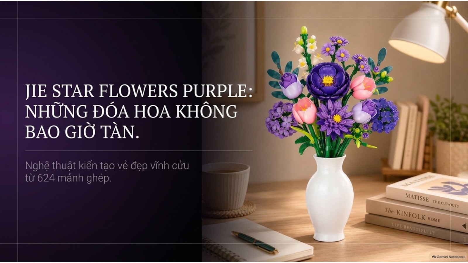 BỘ LẮP RÁP HOA TÍM JIE STAR PURPLE FLOWERS JJ9258 (624 CHI TIẾT)