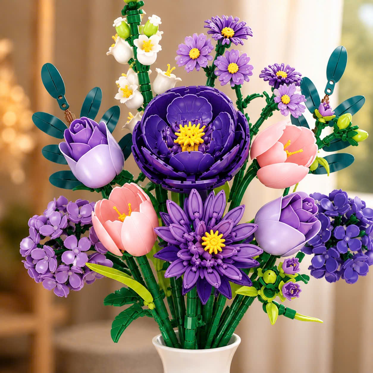 BỘ LẮP RÁP HOA TÍM JIE STAR PURPLE FLOWERS JJ9258 (624 CHI TIẾT)