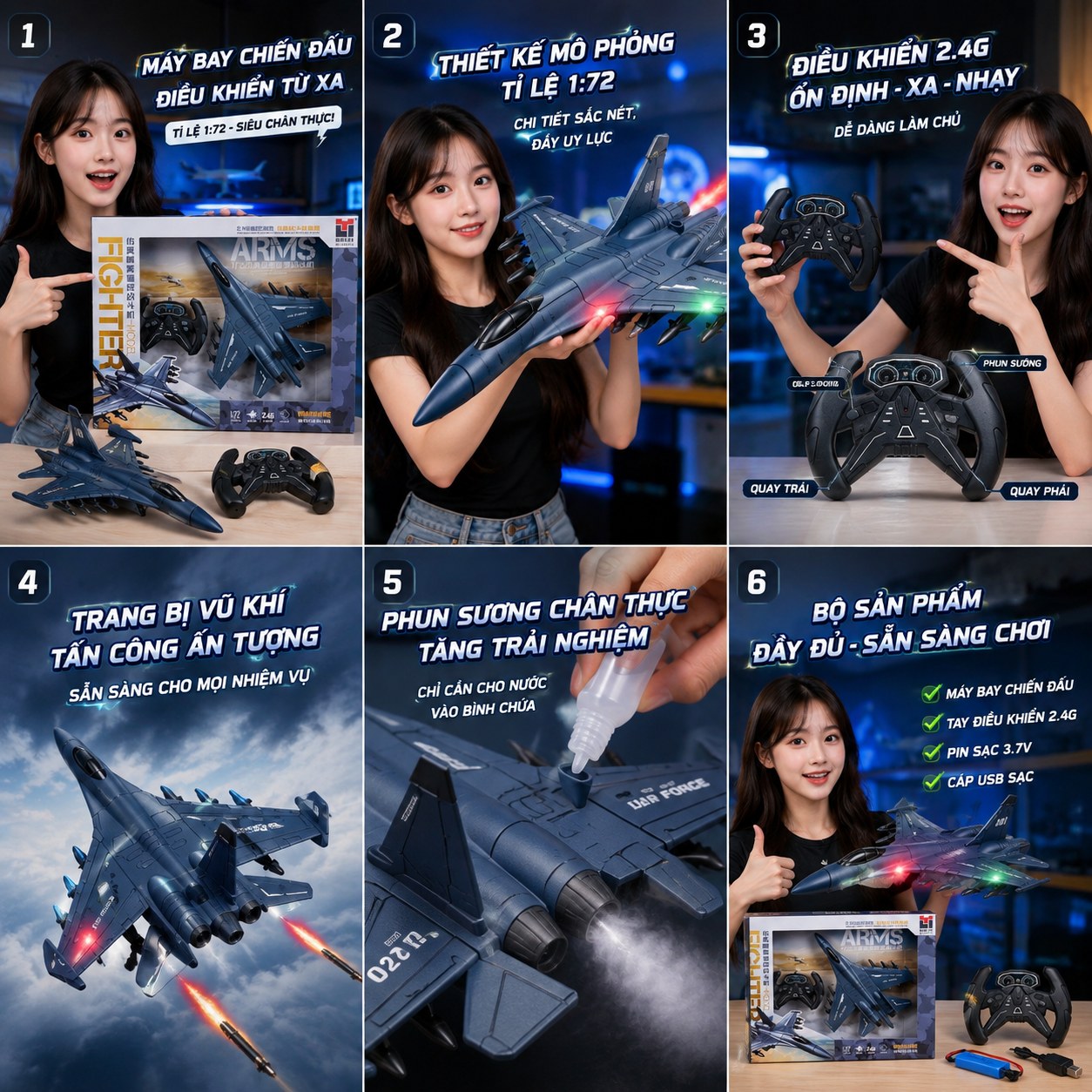 Máy Bay Chiến Đấu Điều Khiển Từ Xa 2.4G Tỷ Lệ 1:72 – Phun Sương