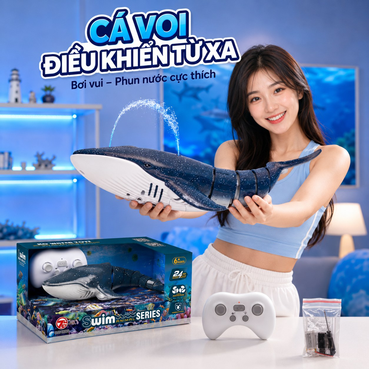 Cá Voi Điều Khiển Từ Xa 2.4GHz Phun Nước – Thân Linh Hoạt - ảnh 10