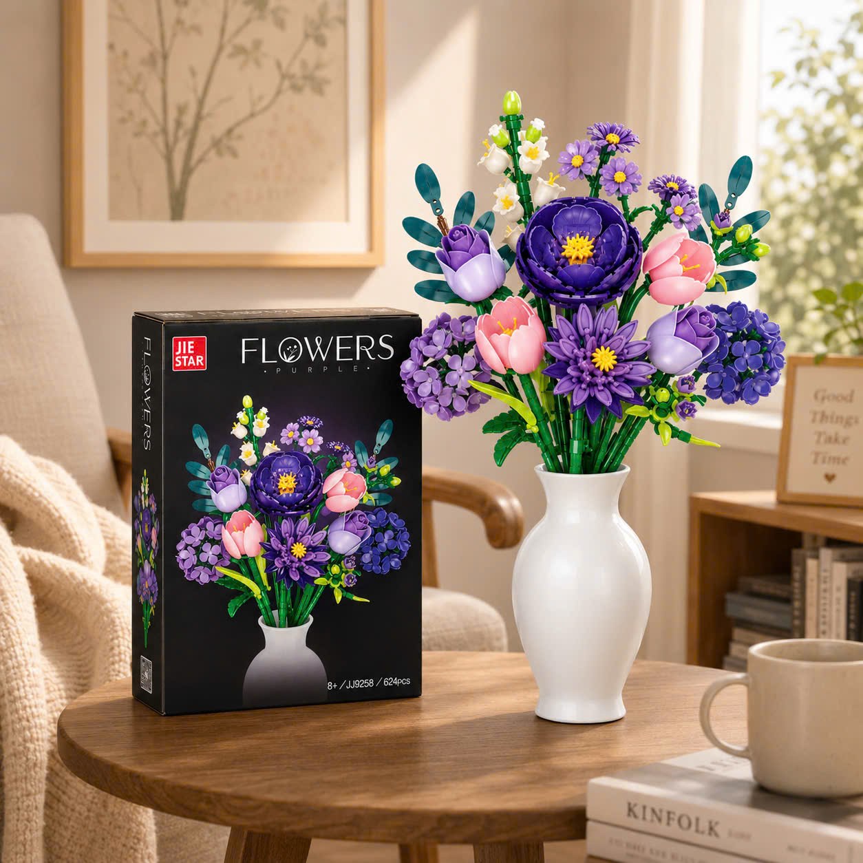 BỘ LẮP RÁP HOA TÍM JIE STAR PURPLE FLOWERS JJ9258 (624 CHI TIẾT)