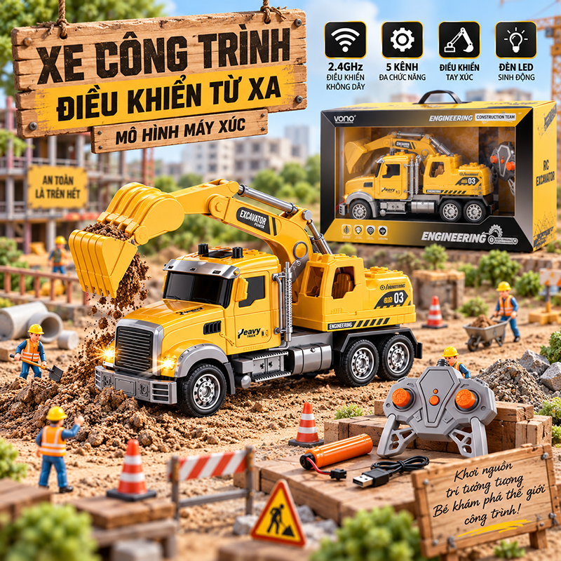 XE CÔNG TRÌNH ĐIỀU KHIỂN TỪ XA MÔ HÌNH MÁY XÚC (MÃ: QH 2026-4)