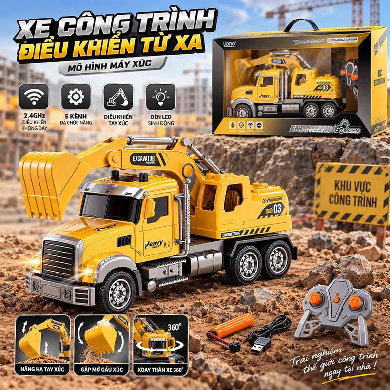 XE CÔNG TRÌNH ĐIỀU KHIỂN TỪ XA MÔ HÌNH MÁY XÚC (MÃ: QH 2026-4)