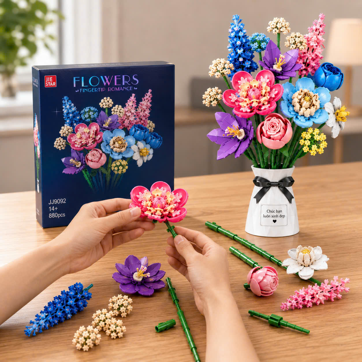 Copy of BỘ LẮP RÁP HOA TÍM JIE STAR PURPLE FLOWERS JJ9258 (624 CHI TIẾT)