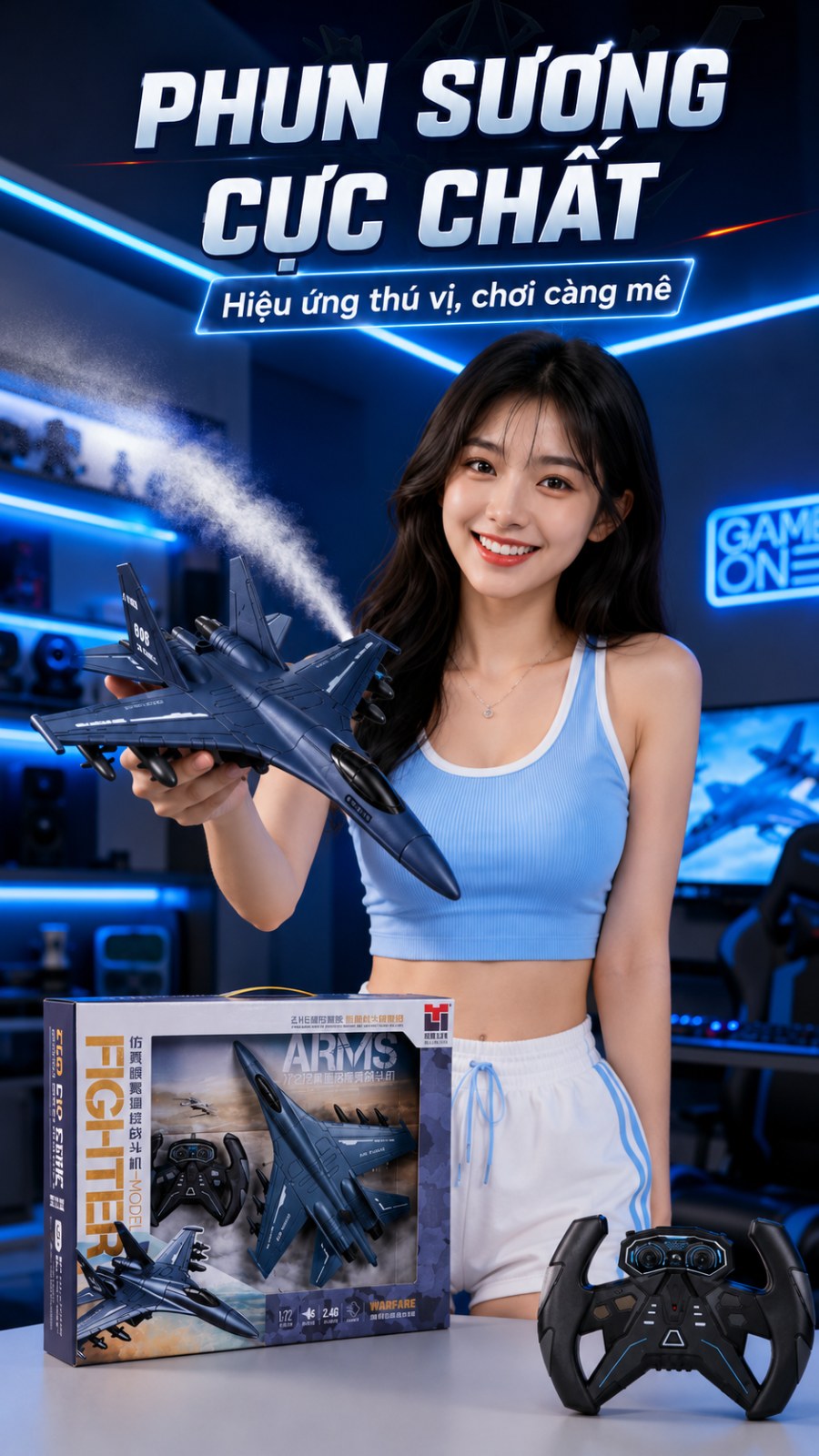 Máy Bay Chiến Đấu Điều Khiển Từ Xa 2.4G Tỷ Lệ 1:72 – Phun Sương