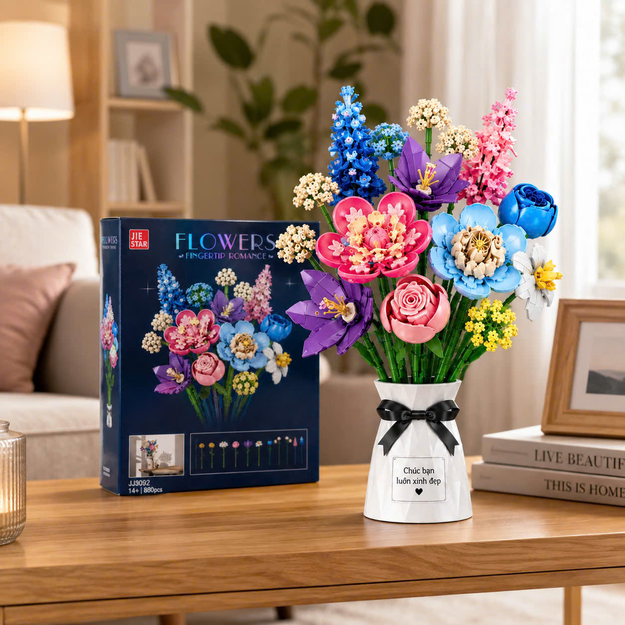 Copy of BỘ LẮP RÁP HOA TÍM JIE STAR PURPLE FLOWERS JJ9258 (624 CHI TIẾT)