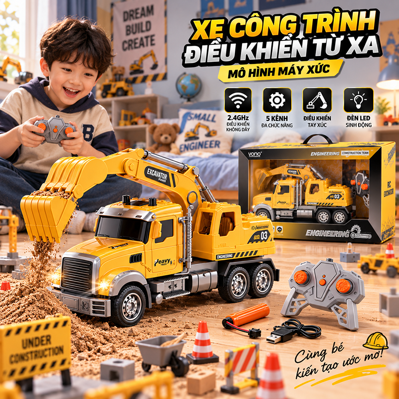 XE CÔNG TRÌNH ĐIỀU KHIỂN TỪ XA MÔ HÌNH MÁY XÚC (MÃ: QH 2026-4)