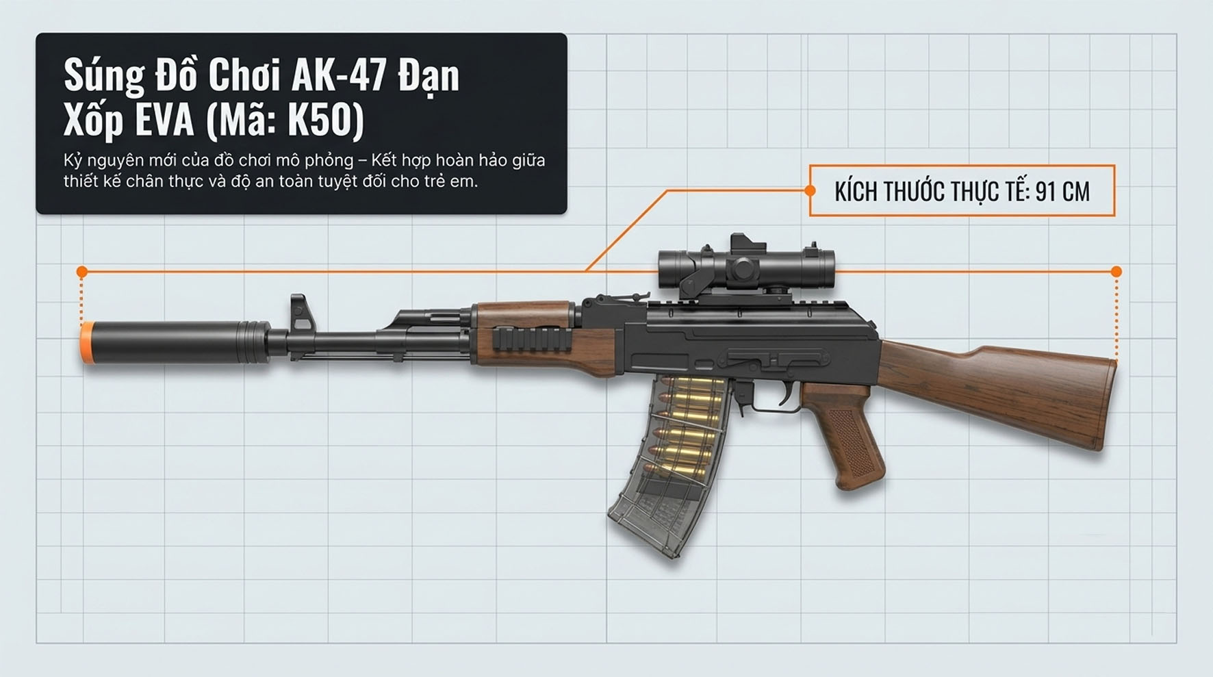 Đồ Chơi AK-47 K50: Mô Hình Đạn Xốp An Toàn