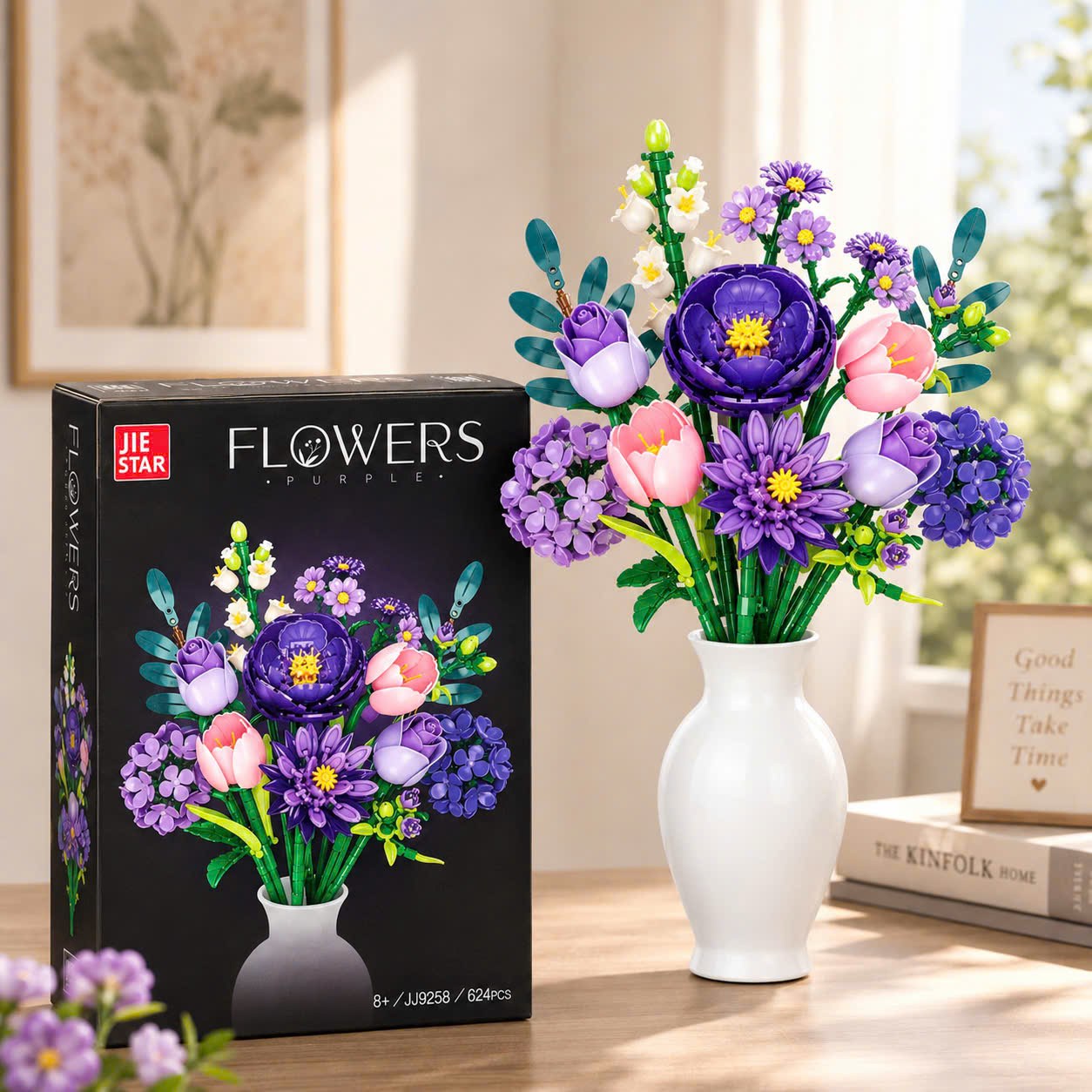 BỘ LẮP RÁP HOA TÍM JIE STAR PURPLE FLOWERS JJ9258 (624 CHI TIẾT)