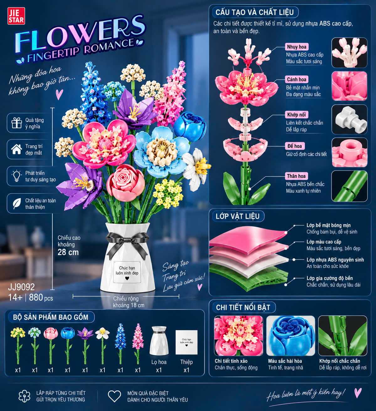 Copy of BỘ LẮP RÁP HOA TÍM JIE STAR PURPLE FLOWERS JJ9258 (624 CHI TIẾT)