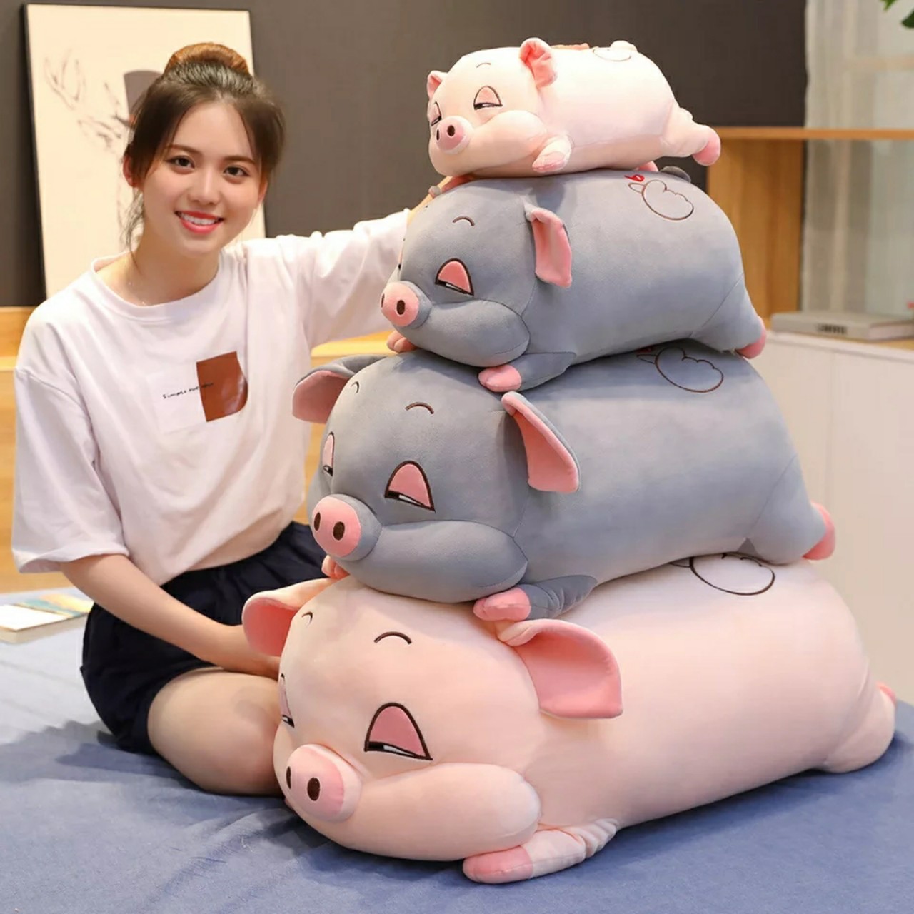 Heo nhồi bông nằm ngủ mắt híp 1