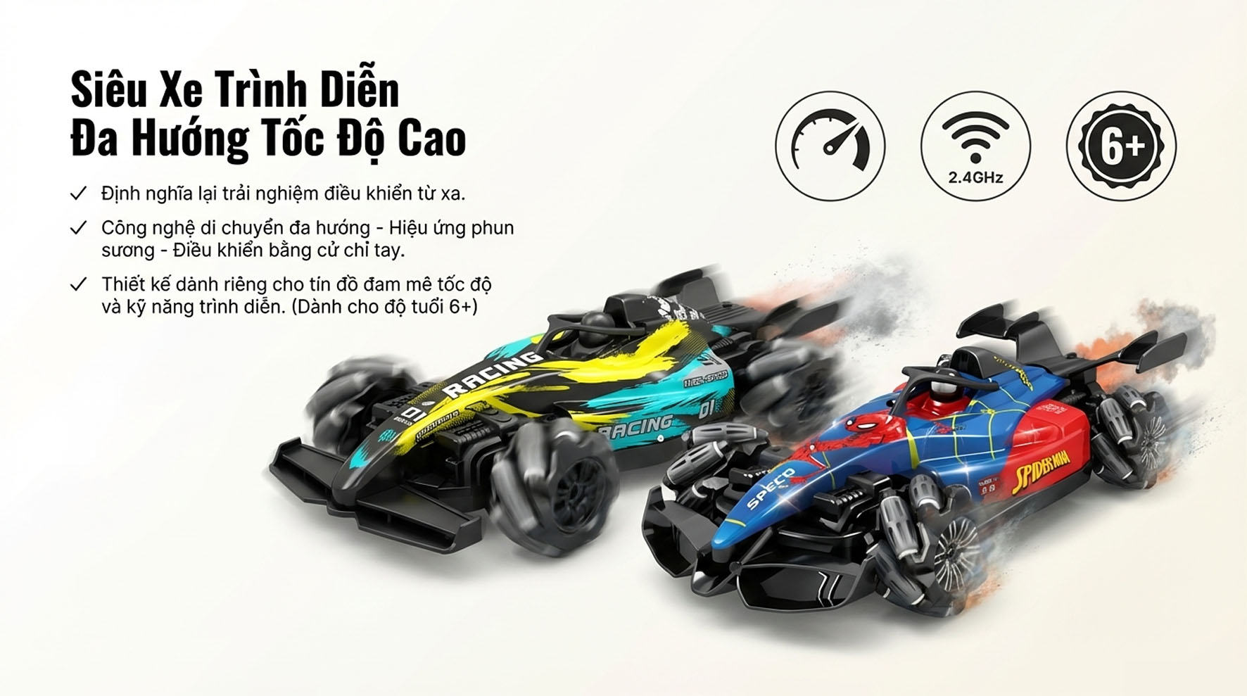 Xe Đua Điều Khiển Từ Xa Phun Khói Stunt Car – Siêu Phẩm Tốc Độ, Xoay 360 Độ